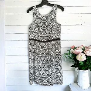 LOFT Ikat Print Cotton Sleeveless Black & White Midi Dress • Women's Size 6